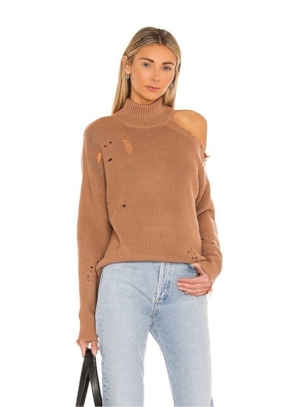 NEW Revolve Lovers + Friends Brown and Tan Cowl Turtleneck Sweater S